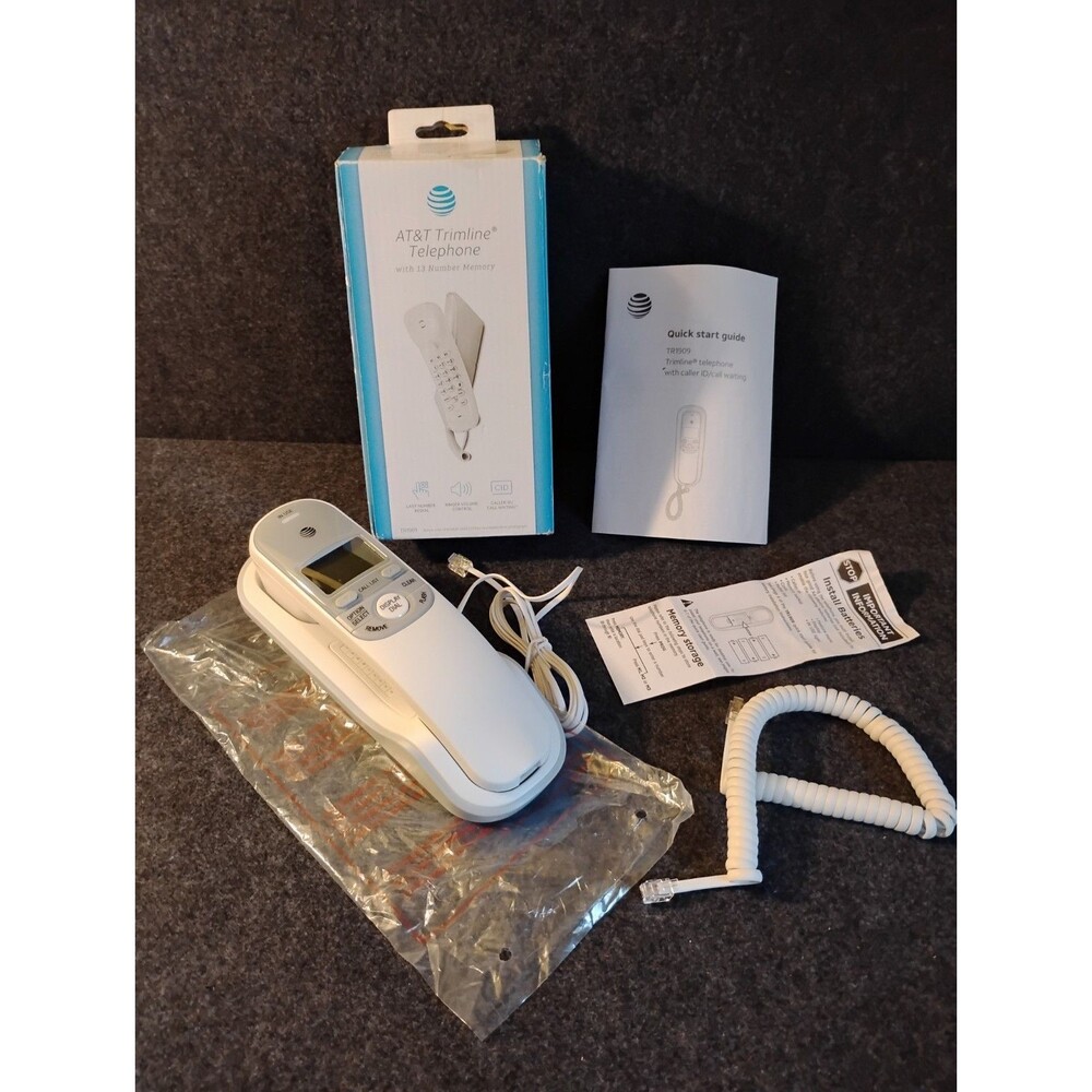 AT&T White Trimline Telephone TR 1909 Corded Memory Caller ID Call Waiting etc